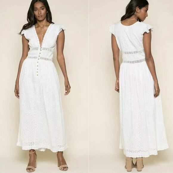 RAGA Dresses & Skirts - Raga Ariana White Eyelet Lace Midi Dress Cottage Wedding Size Small